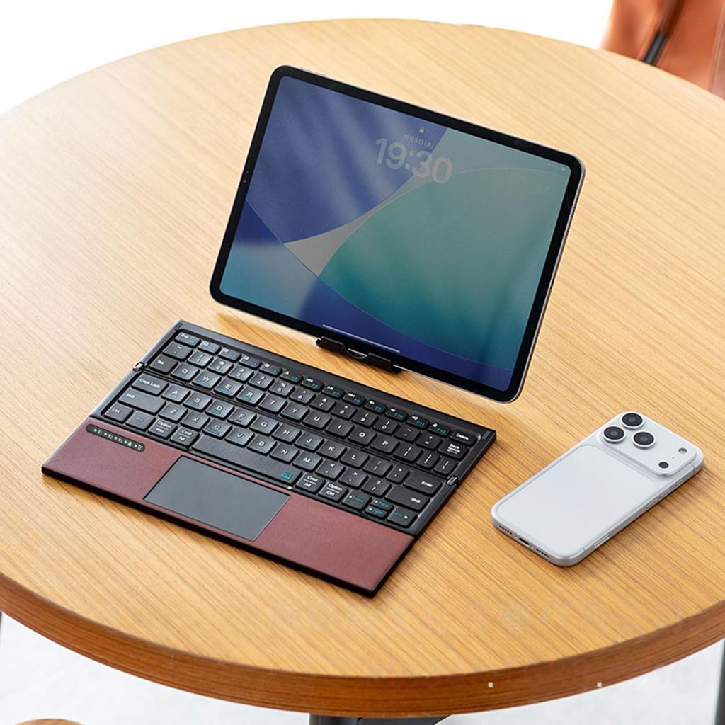 Складная кожаная Bluetooth-клавиатура с сенсорным экраном для планшета, iPad, телефона, компьютера - Идеально подходит для работы и путешествий.