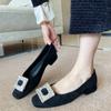 G3760-62 Thick Heel Suede Square Head Rhinestone 2025 Autumn New Fairy Style Single Shoes with Skirt Versatile Ladyshoes
