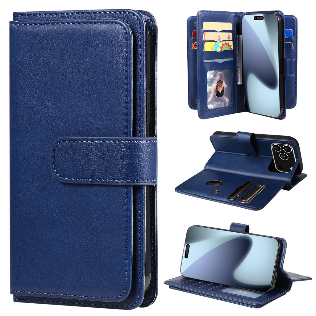 For iPhone 17 Pro Leather Case with 10 Card Holder Phone Cover Stand