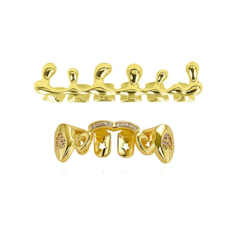 New Silver Gold Color Hip Hop Vampire Fangs Irregular Flame Teeth Grillz for Halloween Party Gift Body Jewelry