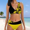 Women's Halter Two Colored Flowers Print Bikini Tankini Swimsuit