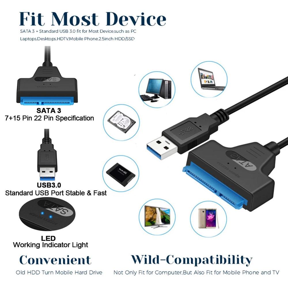 Адаптер SATA на USB 3.0 для 2,5-дюймового HDD/SSD с USB Type C и высокоскоростной передачей данных 5 Гбит/с