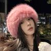 Warm Faux Fur Bucket Hat Korean Winter Fluffy Hats Fashion Luxury Plush Hat Women