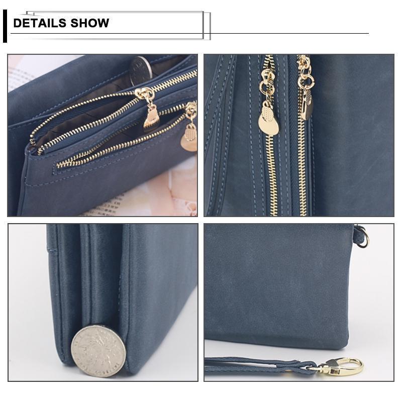 Yogodlns Vintage Frosted Leather Women Long Wallet Fashion Wristlet Clutch Purse Handbags