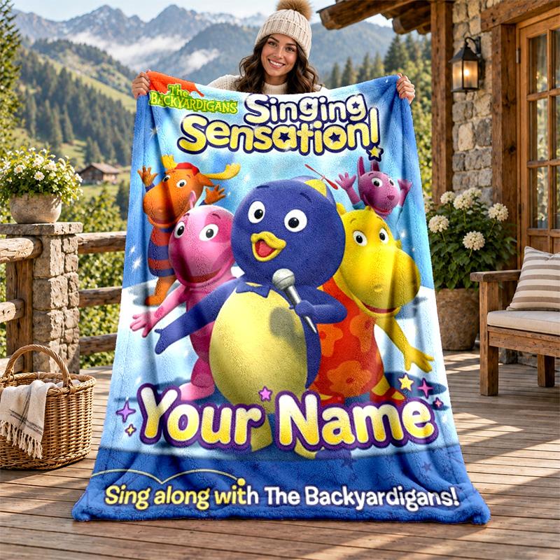 Backyardigans Custom Name Flannel Blanket Personalized Soft Warm Plush Throw Blanket Customized Gift for Family Friends