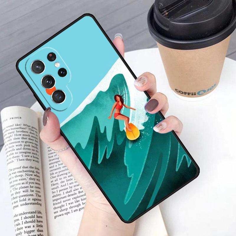 Серфинг Арт Девушка на серфе Чехол для телефона Cover Для Samsung Galaxy S24 S25 Ultra S21 S22 Ultra S10E Note 10 Plus Note 20 FE S23