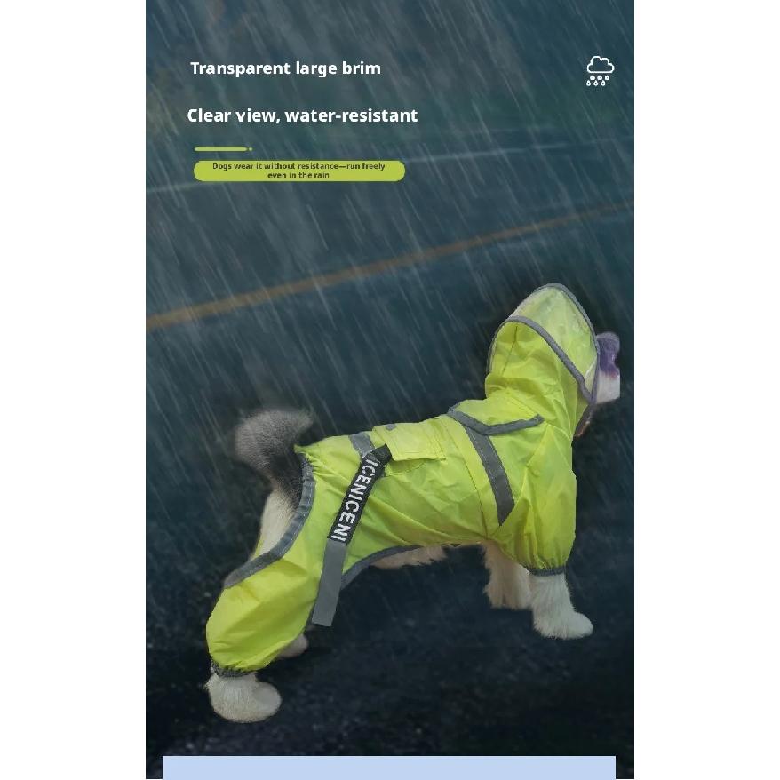 Reflective Dog Raincoat with Clear Hood, Waterproof 4-Legged Pet Rain Jacket for Small Medium Dogs