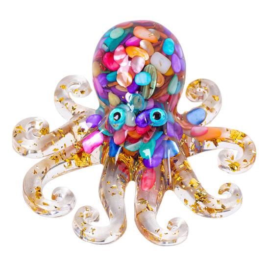 Фигурка осьминога, украшение из смолы в виде осьминога, наполненное хрустальными гравиями, настольный лечебный кристалл