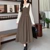 Doll-neck Waistcoat Stitching Fake Two-piece Dress Autumn and Winter Large Elegant Temperament Long Skirt