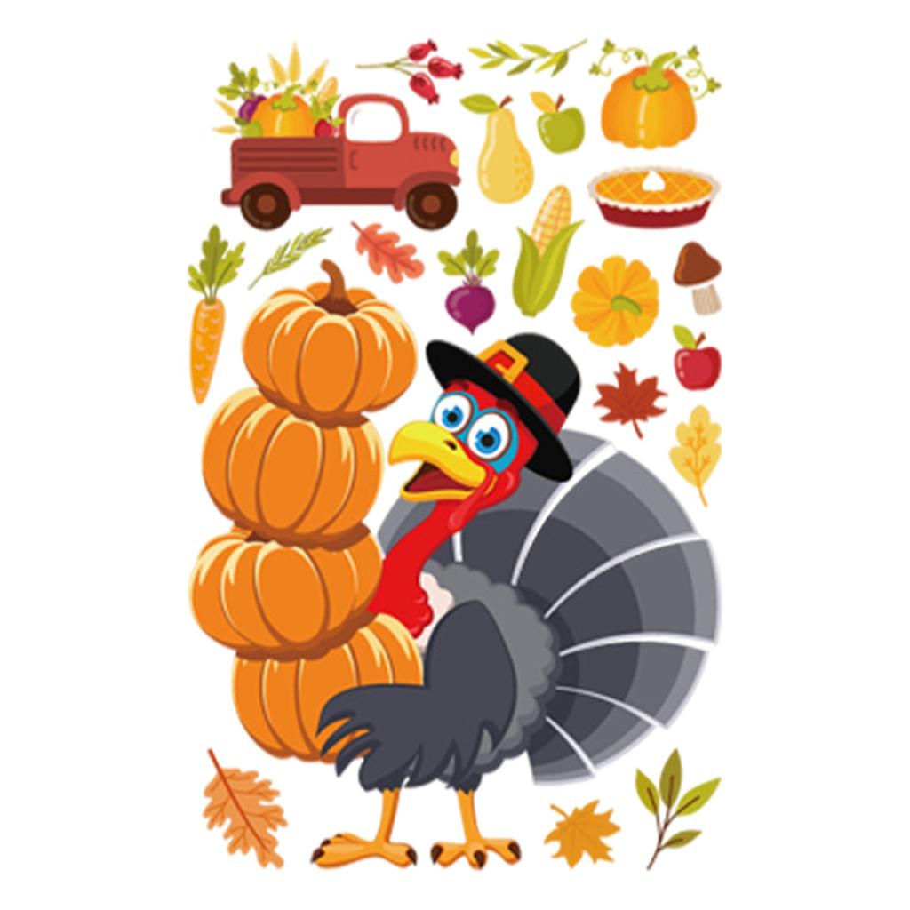 Наклейки на окно на День Благодарения, осенние листья, наклейки на окна, украшения, желуди Турции, сова, белка, клен, осеннее окно, цепляться