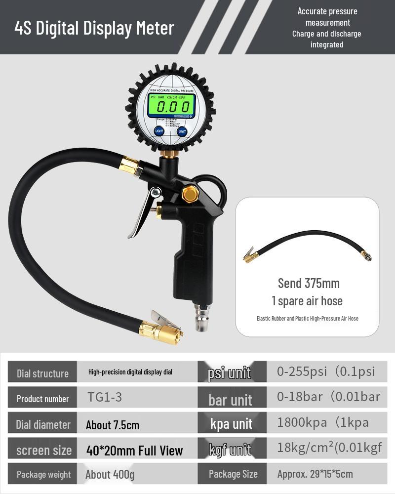 High-Precision Car Tire Pressure Gauge with Inflation Gun & Copper Quick Connector for Auto Repair Shops