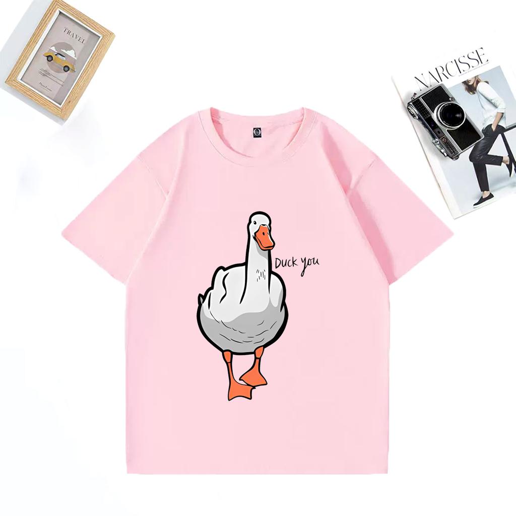 Футболка с коротким рукавом Забавный принт Duck You Мужская Женская Свободные Хлопковые Футболки Оверсайз Топы Унисекс Хип-Хоп Уличная Одежда Футболки с круглым вырезом