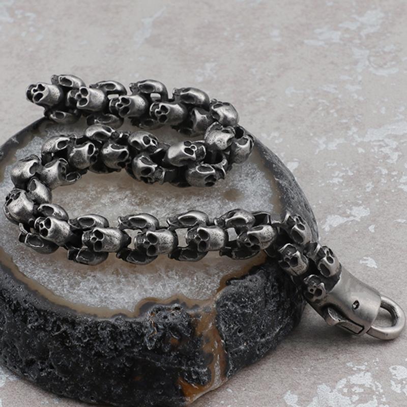 Мужской браслет-цепочка из матовой нержавеющей стали шириной 12 мм с черепом, мужской браслет-цепочка в стиле панк-рок, готический браслет со скелетом, мужской браслет для мальчиков