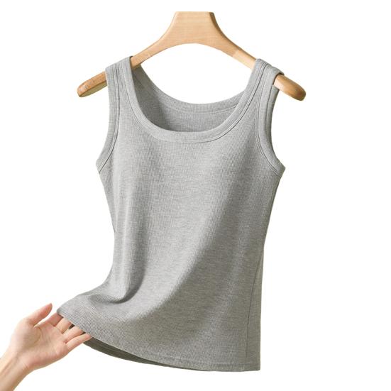 Женский топ-майка без рукавов с широкими бретелями и встроенным бюстгальтером с мягкой подкладкой