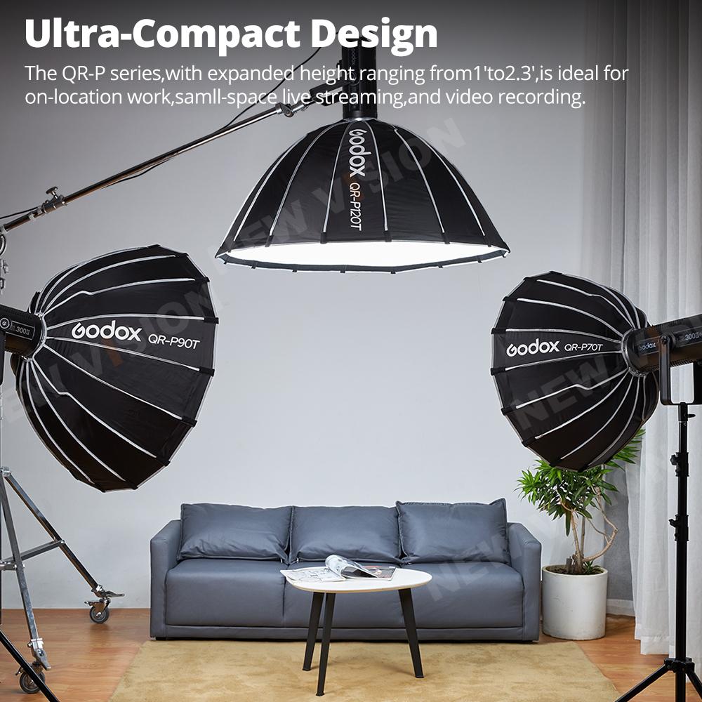 Godox QR-P60T 60CM QR-P90T 90CM QR-P120T 120CM 150CM Quickly Release Parabolic Deep Softbox+Honeycomb Grid for photography Flas