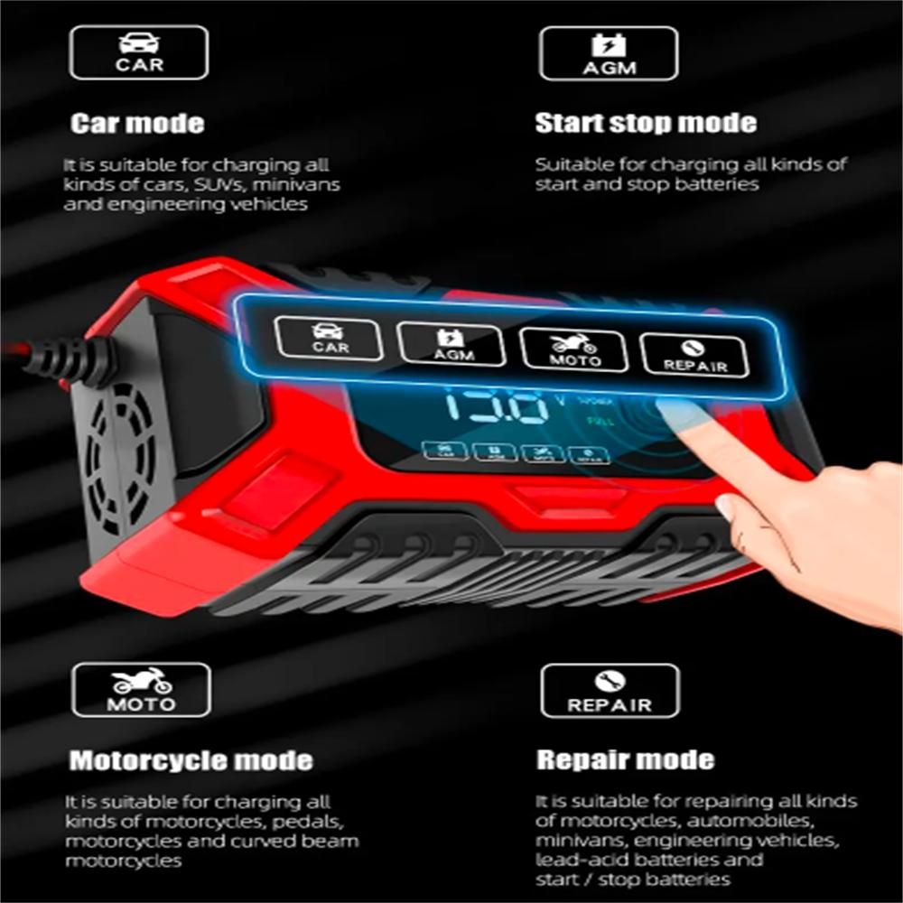 Автомобильное зарядное устройство (12V), Автомобильное зарядное устройство для свинцово-кислотных аккумуляторов, интеллектуальный ЖК-дисплей для автомобиля, мотоцикла, газонокосилки, автофургона