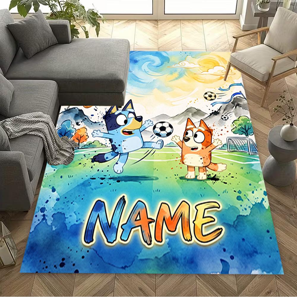 Bluey's Soccer Adventure Customize Your Name Floor Mat Suitable for Study room Dormitory Decorate room Entryway Anti-slip Rug Office home decor