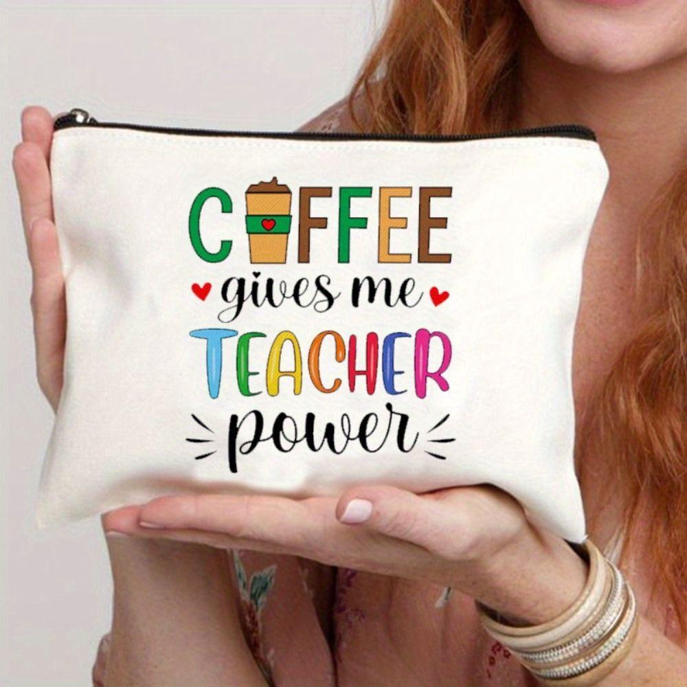 Organizer Pouch Bag Women Linen Cosmetic Bags Coffee Give Me Teacher Power Lipstick Organizer