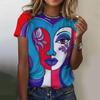 Summer Fashion Top Women 3d Floral T-Shirts Girls Face Painting Harajuku Colorful Beautiful Short Sleeve Tees Oversized Clothing