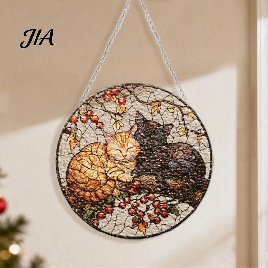 Atmosphere Enhancing Wall Decor Stained Glass Style Acrylic Window Hanging, Tree of Life & Winter Forest Double Sided Printed Ornament Round
