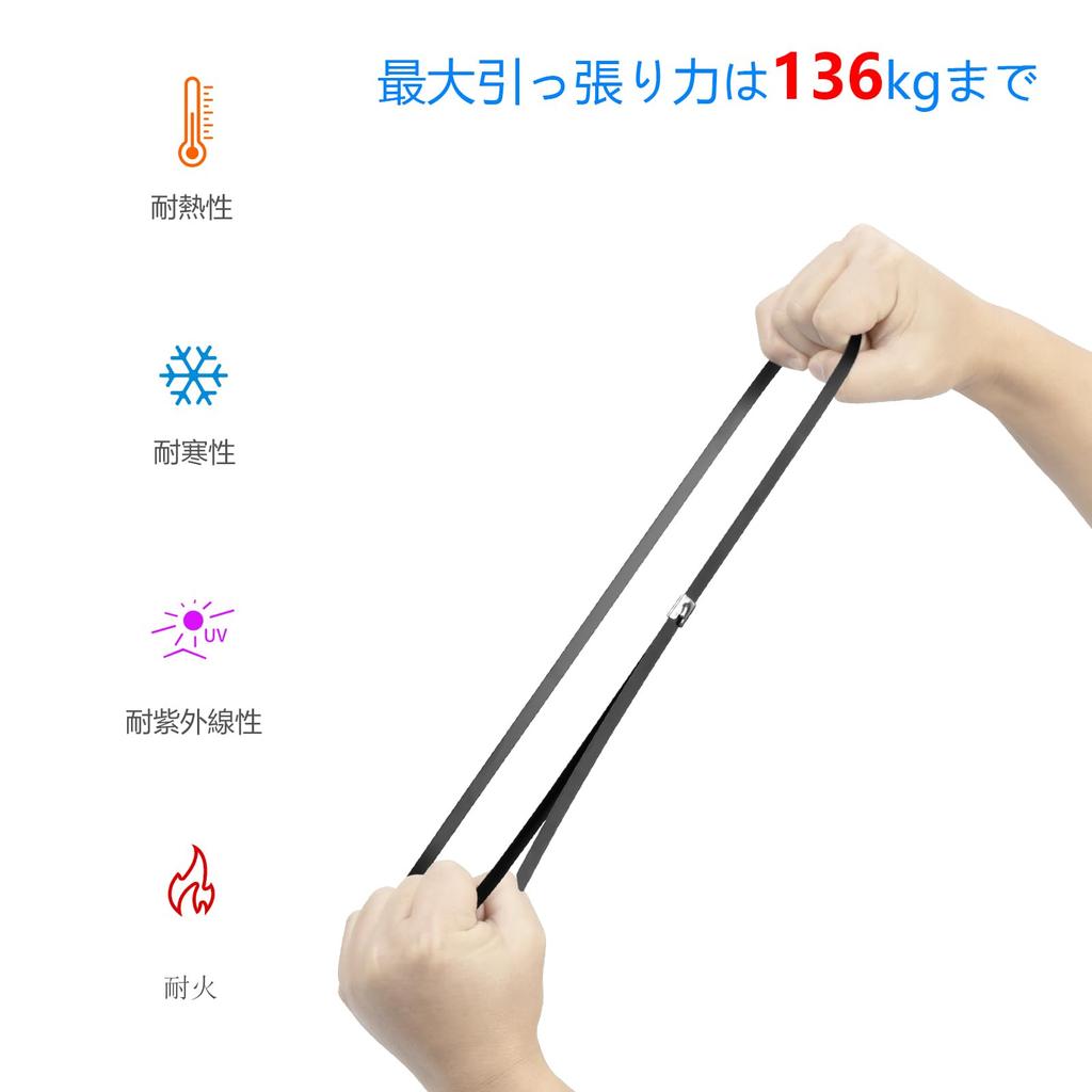 XINGO 50 штук Черные 4,6 мм шириной x 500 мм длиной Кабельные стяжки, Прочные кабельные стяжки из нержавеющей стали 304 с прочностью на разрыв 136 кг, Многоцелевые