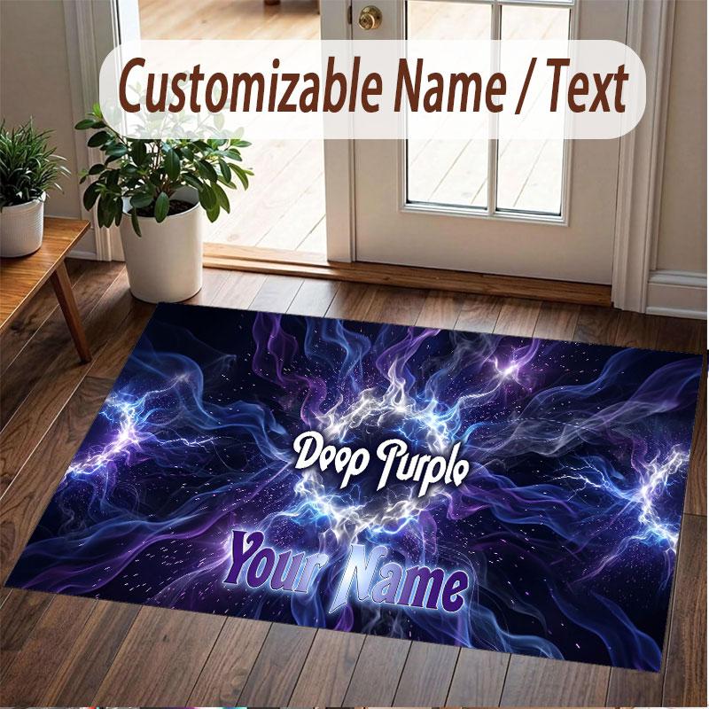 Custom Rug Deep Purple Pattern Print Name Text Soft Non‑Slip Floor Carpet for Home Indoor Decoration