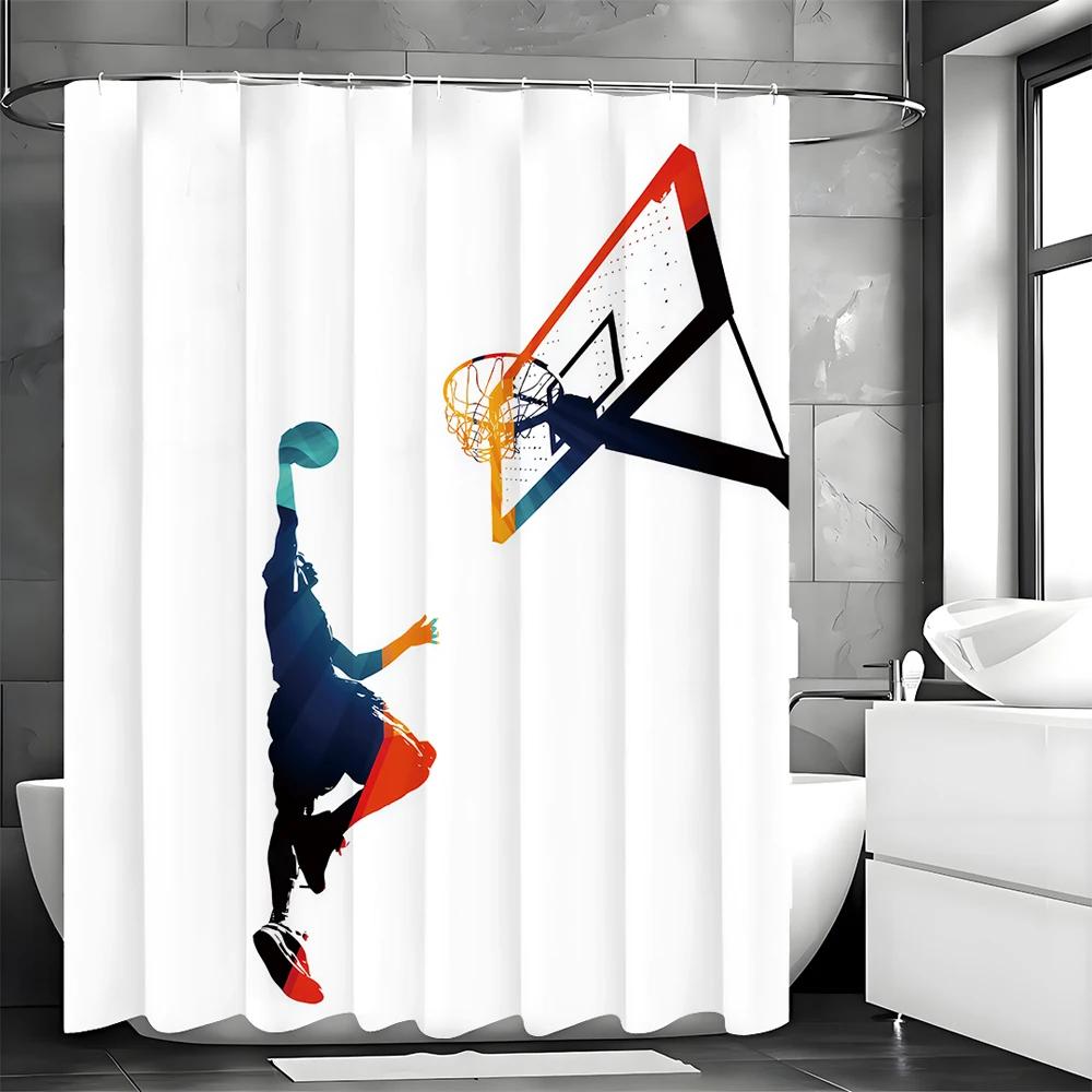 Шторка для душа с принтом Junior Shooter Basketball, Декоративная шторка для ванной комнаты, Водонепроницаемая шторка для душа с крючками