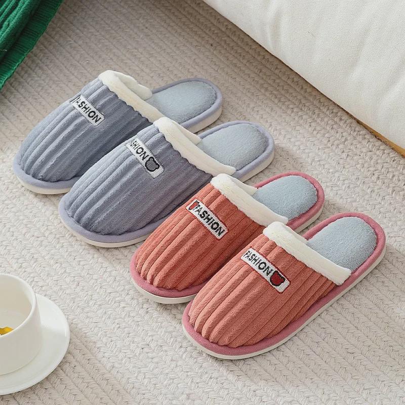 Женские теплые вышитые послеродовые тапочки - зимние хлопковые плюшевые для использования в помещении и на улице