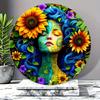 2D Flat 20*20cm1pc Earth Goddess Sunflower Mandala Pattern Round Girl Bedroom Environmental Decor, Color Printed Wood Panel Wall Hanging, Boho Style