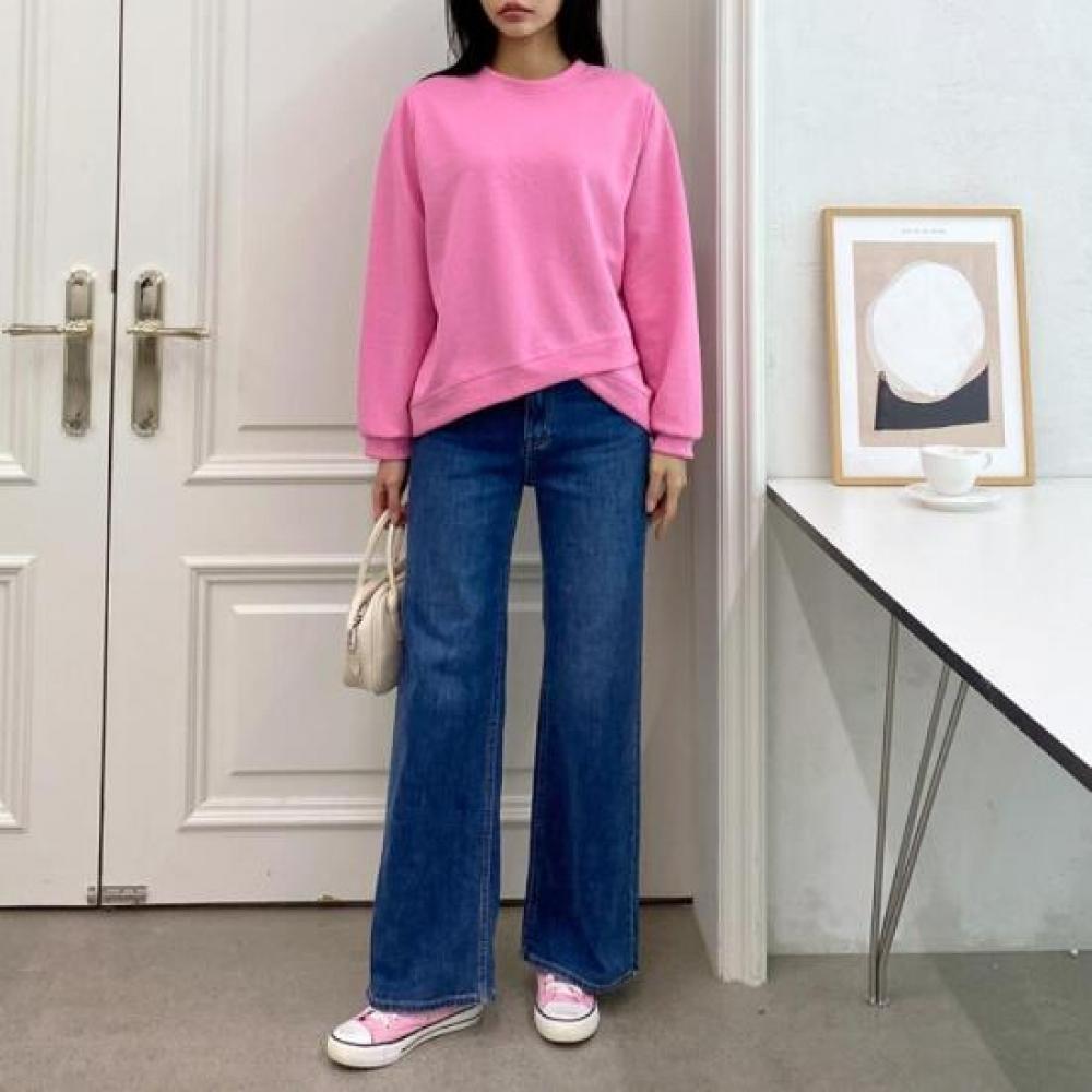 New Arrivals Open Run Pink T shirT Diagonal Round Neck