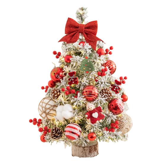 Yousheng Mini Christmas Tree with LED Light Pre-lit Small Artificial Snow Flocked Tree with Ball Ornaments for Xmas Tabletop Indoor Holiday Decor