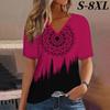 S-8XL Плюс Размер Модная женская футболка с V-образным вырезом и коротким рукавом Футболки Топы Уличная одежда Летний повседневный пуловер Женская одежда больших размеров