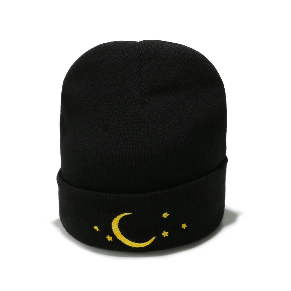 Модная универсальная шерстяная шапка бини с вышивкой в виде звезды и луны, вязаная шапка, шапка-пуловер для мужчин и женщин