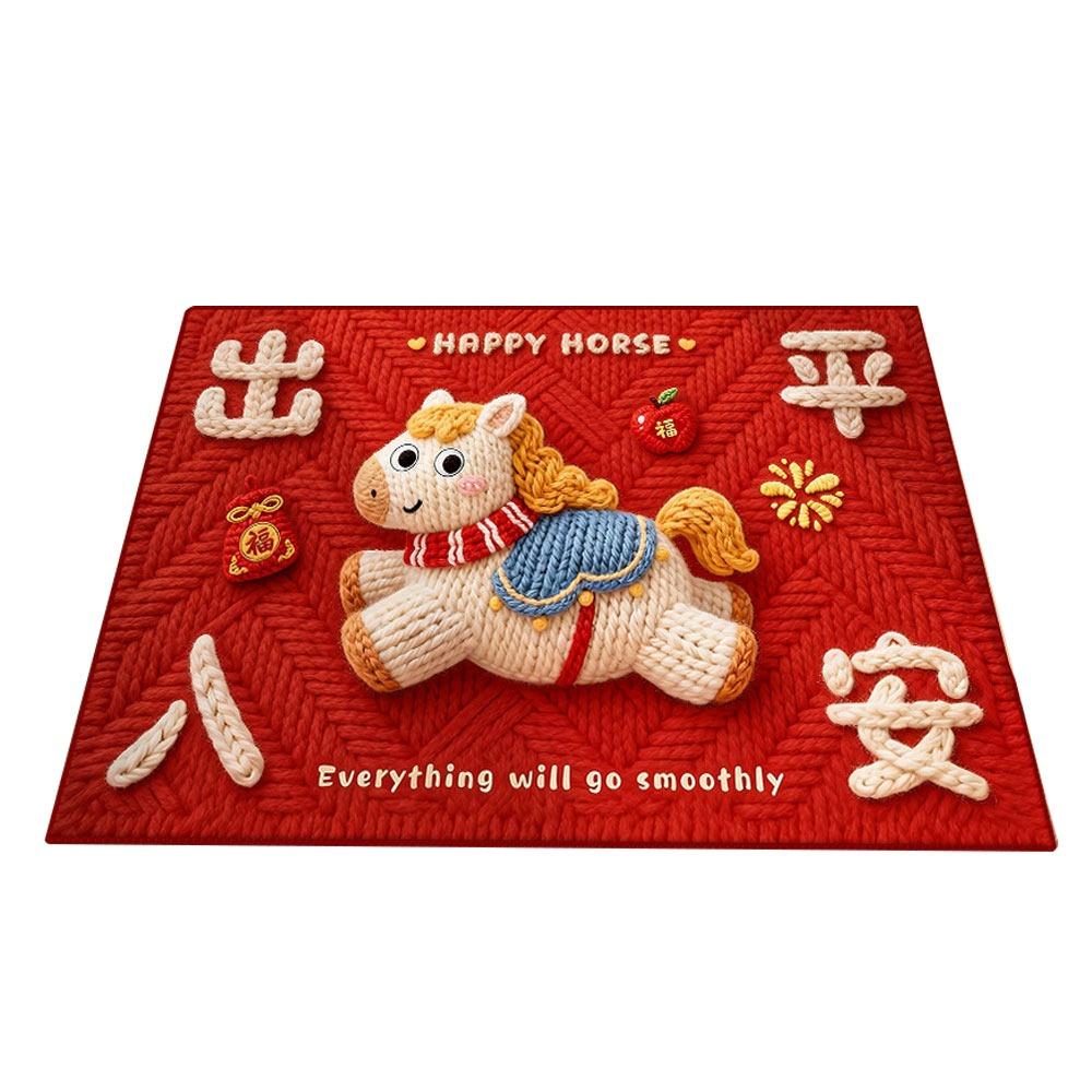 Cute Horse Pattern New Year Door Mat Non-slip Door Carpet Water Absorption Red Bath Mat Home Decorations
