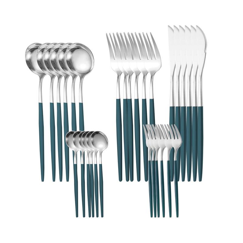 30 шт., набор столовых приборов черного золота, палочки для еды, нож, вилка, ложка, золотая нержавеющая сталь, корейский набор посуды, роскошный набор посуды