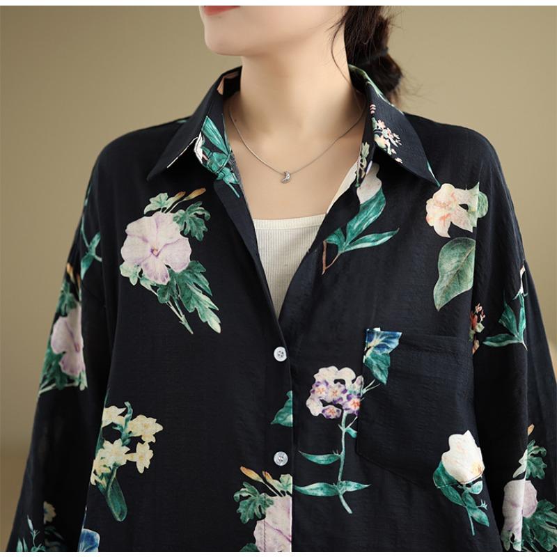 DIMANAF 2025 Женская рубашка больших размеров Весна Лето Рубашка с длинным рукавом Блузка Пуговицы Модные топы Футболки Свободный принт Новая блузка