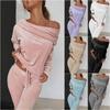 Women's 2023 New Autum Winter Fashion Casual 2-piece Coral Velvet Off-shoulder Top + Trousers Suit Running Suit Breathable Sportswear Yoga Suit