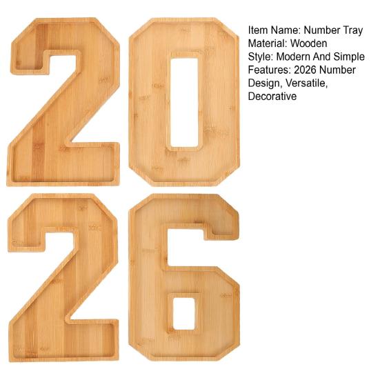 4 шт./набор Заполняемые числовые коробки 2026 Деревянные доски для закусок Многоразовые сервировочные подносы Фрукты Кексы Блюда Тарелки Украшение для вечеринки