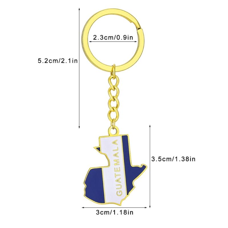 Stylish Guatemala Map Flag Keyring Gold/Silver Color Keychain Ethnic Style Key Rings Accessory for Culture Enthusiasts