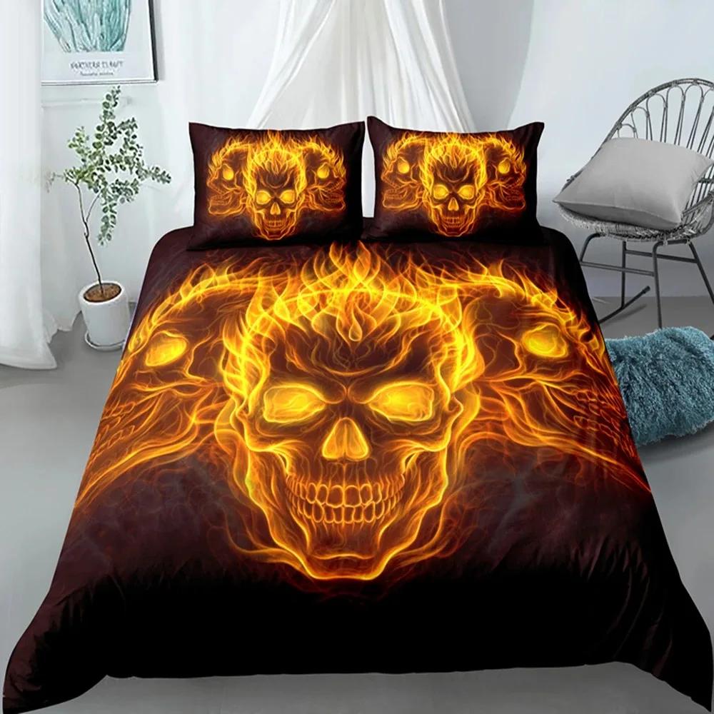 Skull Duvet Cover King, Halloween Comforter Cover,Gothic Fog Smoke Skull Skeleton Bedding Set,Grey Quilt Cover Room Decor