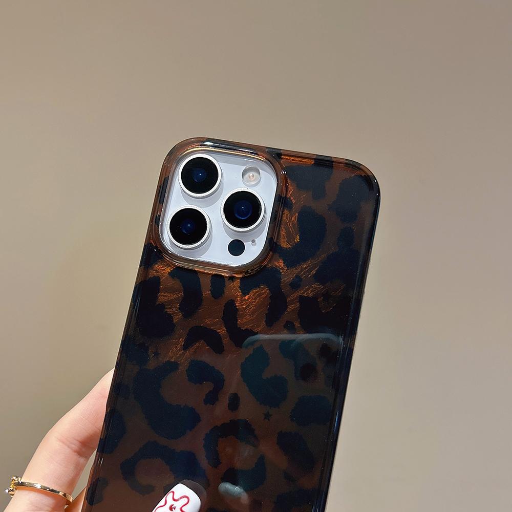 Сине-коричневый леопардовый принт Лазерный чехол для телефона для IPhone 16 17 15 14 13 Pro Max Air Текстура фольги Ударопрочный чехол