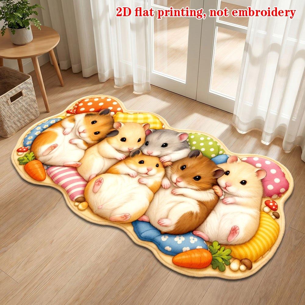 Cute Stacked Hamster Irregular Rug Colorful Polka Dot Carrot Print Non Slip 2D Printing Doormat Bedroom Room Floor Mat