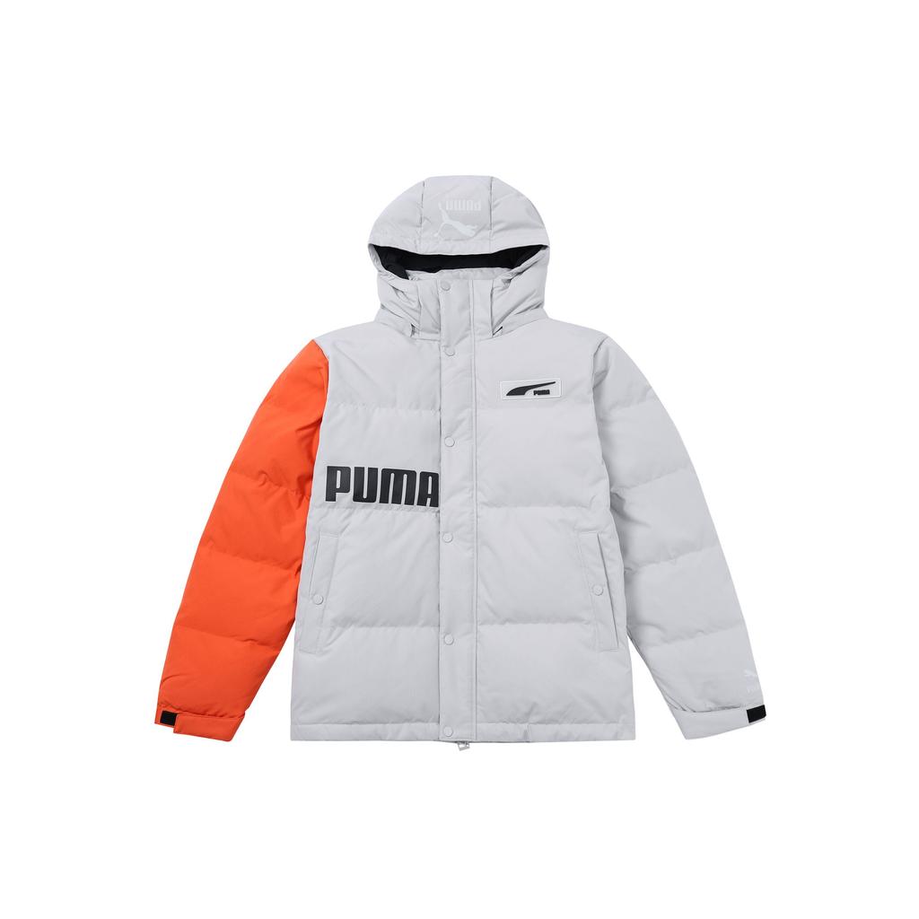 Puma Color Block Logo Letter Print Hooded Down Jacket Unisex Jacket Orange 539727-19