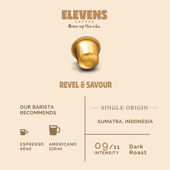 ELEVENS COFFEE | Наслаждайтесь и смакуйте | Кофе в капсулах Single Origin | 100% арабика | 11 алюминиевых кофейных капсул (10 + 1) | Тёмная обжарка | Интенсивность 9