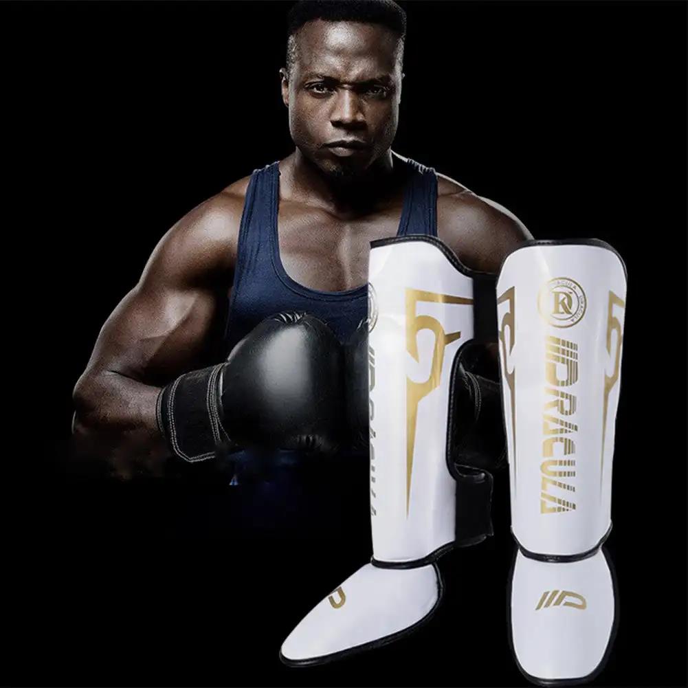 1 Pair High-Quality PU Leather Boxing Shin Guards Ankle Protector MMA Muay Thai Training Leg Warmers Light Kicking Shin Pads 1