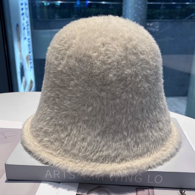 Плюшевая шляпа рыбака Детская осенне-зимняя теплая вязаная панама Модная белая шляпа-ведро