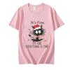 It's Fine I'm Fine Everything Is Fine Black Cat Футболки Для женщин Для мужчин Свитшоты Рождественские огни Счастливого Рождества Harajuku Футболки Топы