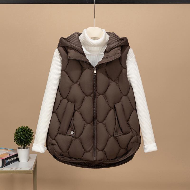 Real shot new cotton clothes removable knitted hat cotton vest women's sleeveless vest fake two down cotton vest