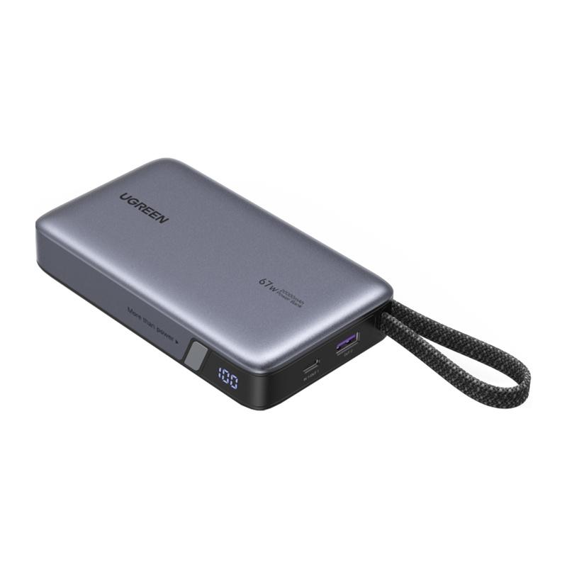 Powerbank 20000Mah Ugreen Pb550, 67W, Usb + Usb-C, Wbudowany Kabel (Szary)