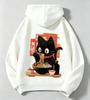 Japanese-Style Long-Sleeved Children's Hooded Coat Cat-Eating-Noodles Print for Boys And Girls Autumn Winter Fashion Outerwear